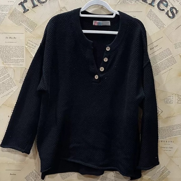 Free People Hailee Sweater Set 2 Piece Waffle Knit Black - Picture 3 of 7